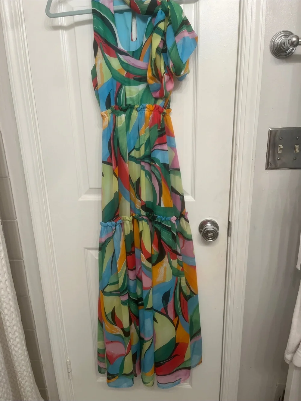 Nicole Miller Multicolor Abstract Halter Tiered Maxi Dress